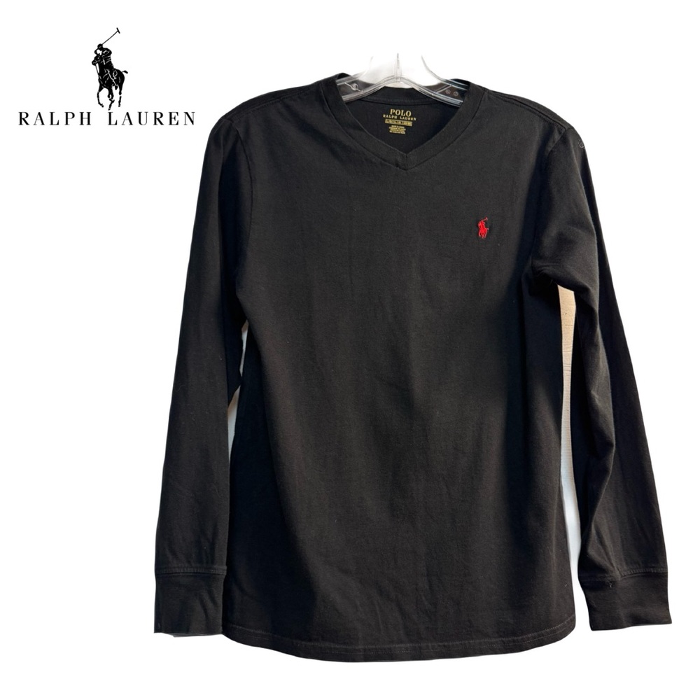 Kids Ralph Lauren Black Long Sleeve Tee with Red Logo